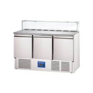 Хладилна маса за подготовка на пица с три врати, със стъклена преграда, 8 х GN 1/6, Stalgast, Полша