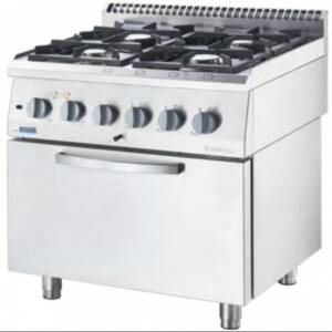 Печка с 4 горелки + електрическа фурна с конвекция, с метална врата, Stalgast, Полша