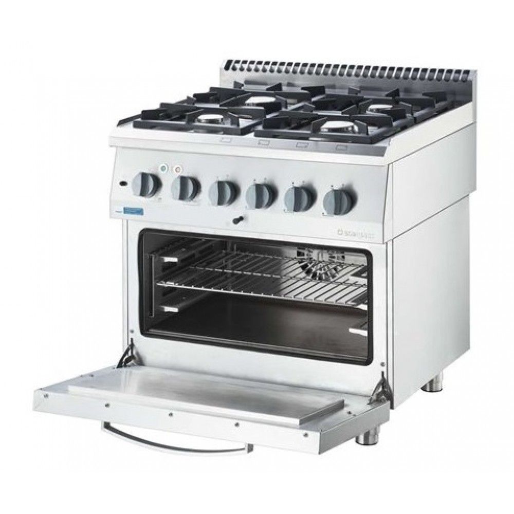 Печка с 4 горелки + електрическа фурна с конвекция, с метална врата, Stalgast, Полша - Image 2