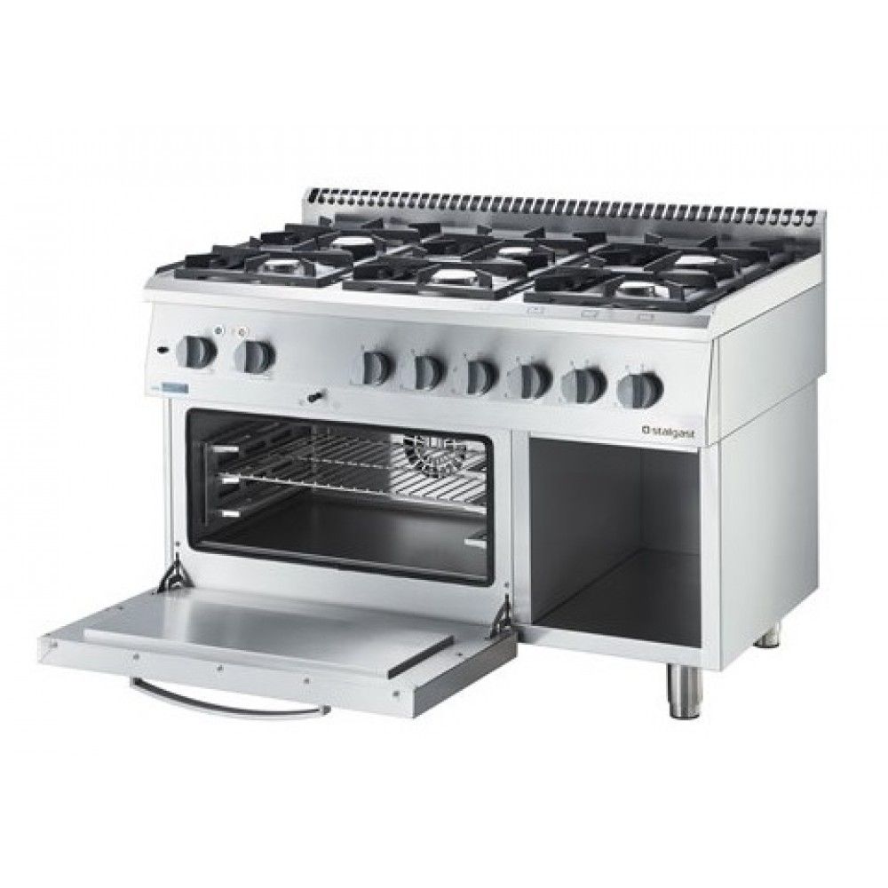 Печка с 6 горелки + електрическа фурна с конвекция, с метална врата, Stalgast, Полша - Image 2