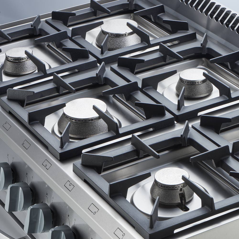 Печка с 6 горелки + електрическа фурна с конвекция, с метална врата, Stalgast, Полша - Image 5