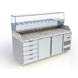 Хладилна работна маса за пици с две врати и пет чекмеджета, 410 л, Art Steel, Гърция