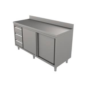 Шкаф-маса с плъзгащи врати, три чекмеджета и заден борд, ширина 70 см, Profektabg