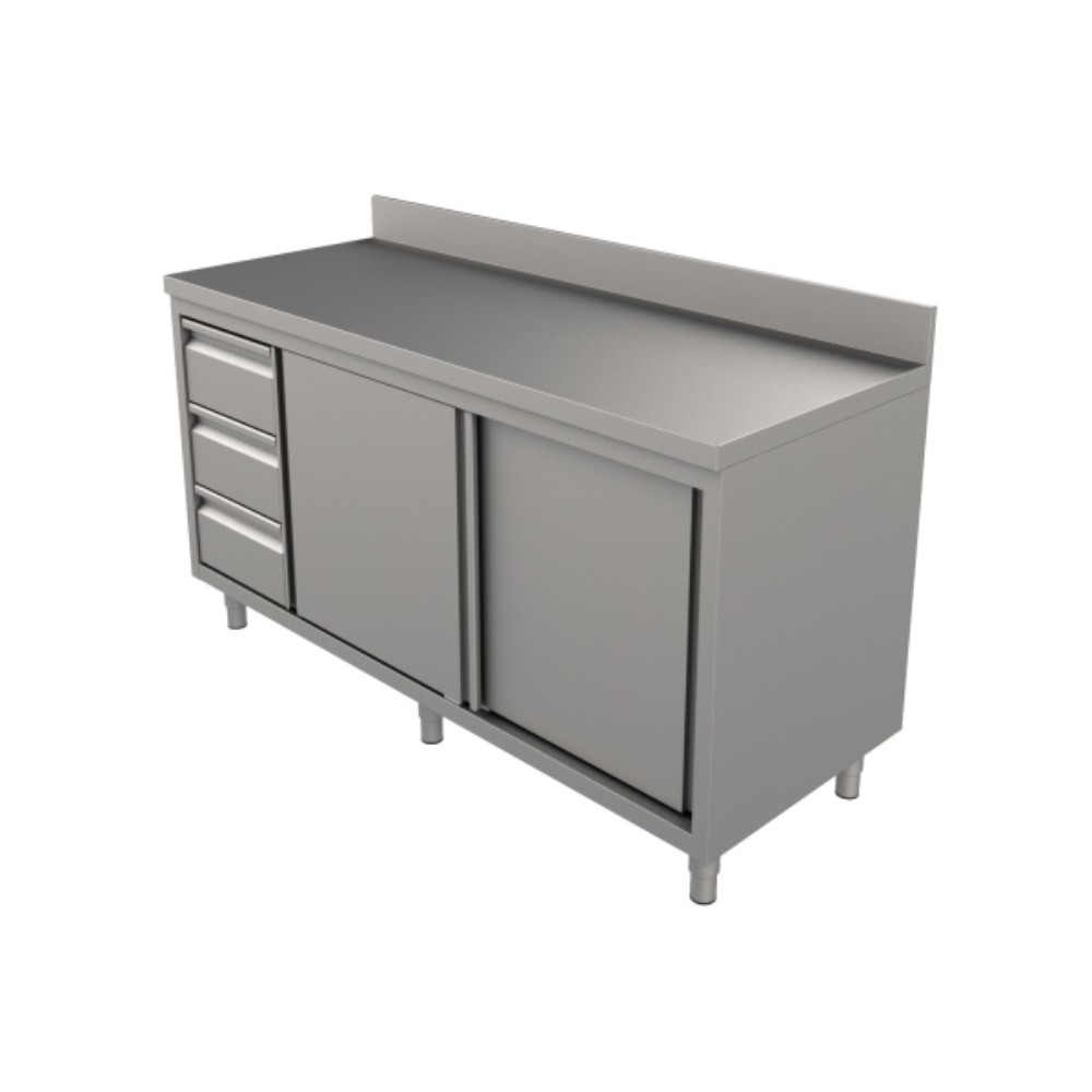 Шкаф-маса с плъзгащи врати, три чекмеджета и заден борд, ширина 70 см, Profektabg