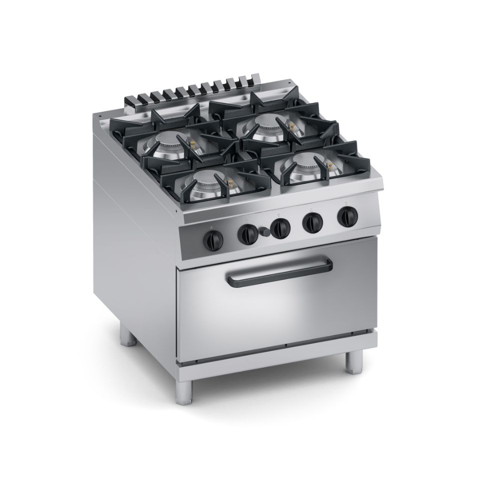 Печка с четири газови горелки и газова фурна 2/1 GN, 900мм. Solution, COOX, Италия