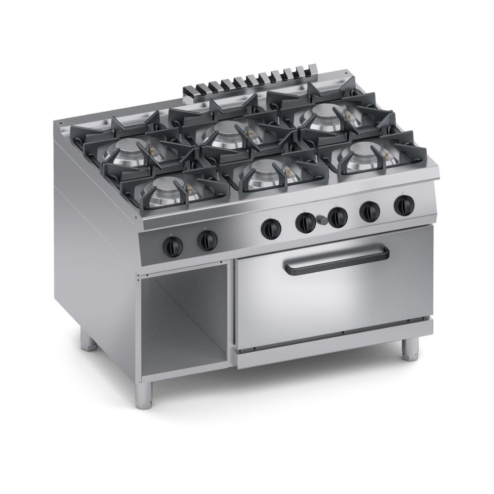 Печка с шест газови горелки, газова фурна 2/1 GN и отворена база 900мм. Solution, COOX, Италия